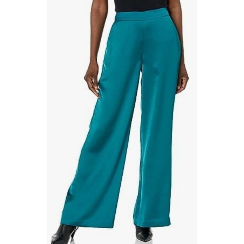 Trina Turk Womens Teal Green Satin Wide Leg Trousers Pants Size 4 NEW side zip
